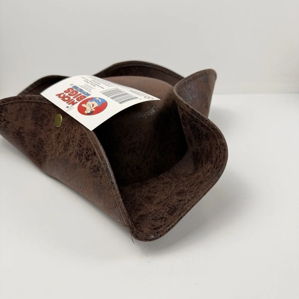 Nicky Brigs Novelties Pirate Hat Brown Tricorne Faux Leather Colonial Costume